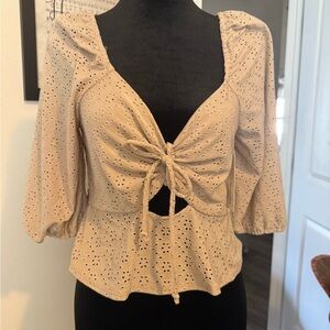 URBAN Romantics Cream Eyelet Blouse with Front Knot
